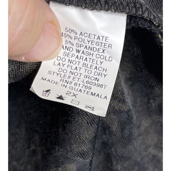 Sharon Anthony Womens 2X Black Gold Metallic Slinky Blouse Top Floral Romantic - Picture 6 of 7